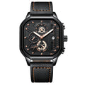 Reloj Poedagar Cuadrado Negro con Correa de Cuero