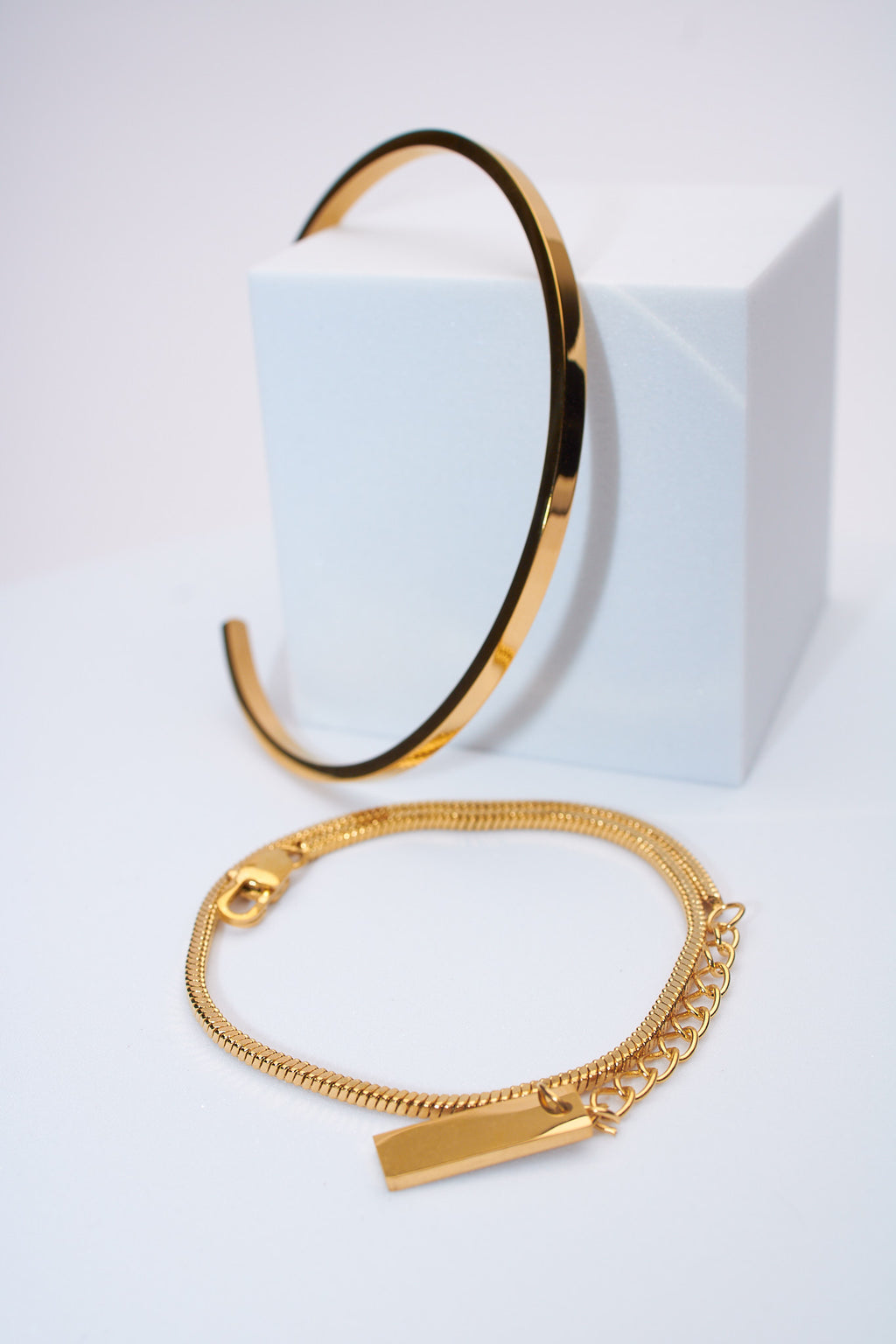 Set pulsera rígida dorada + pulsera serpiente dorada