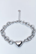 Pulsera cadena eslabón con corazón sólido — acero inoxidable plateado