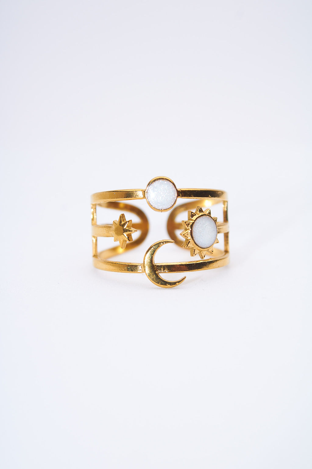 Anillo triple sol y luna — ajustable