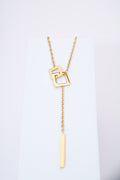 Collar lariat rectángulos entrelazados — baño dorado