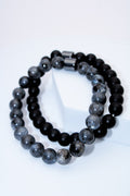 Set pulseras elasticas lava negra y piedra gris jaspeada