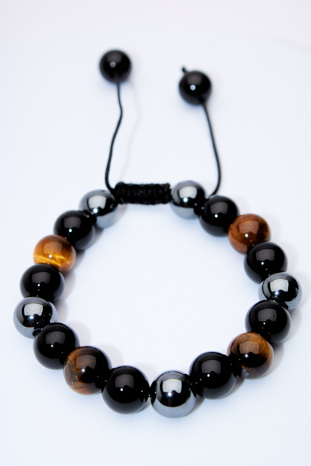 Pulsera ajustable ojo de tigre, ónix y hematita