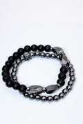 Set pulseras elásticas — lava negra, ónix y hematita con separadores pavé
