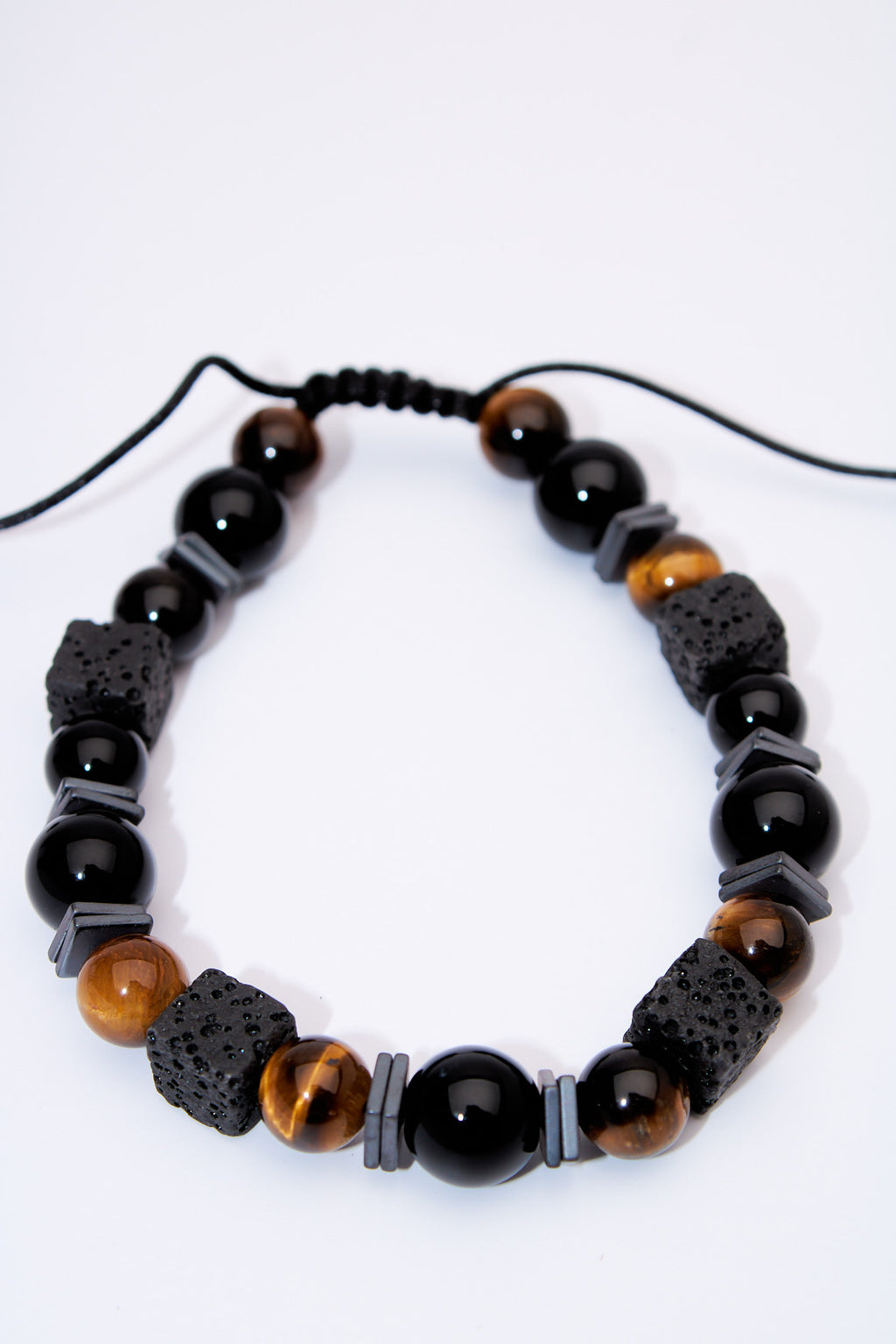 Pulsera ajustable ónix, ojo de tigre y lava