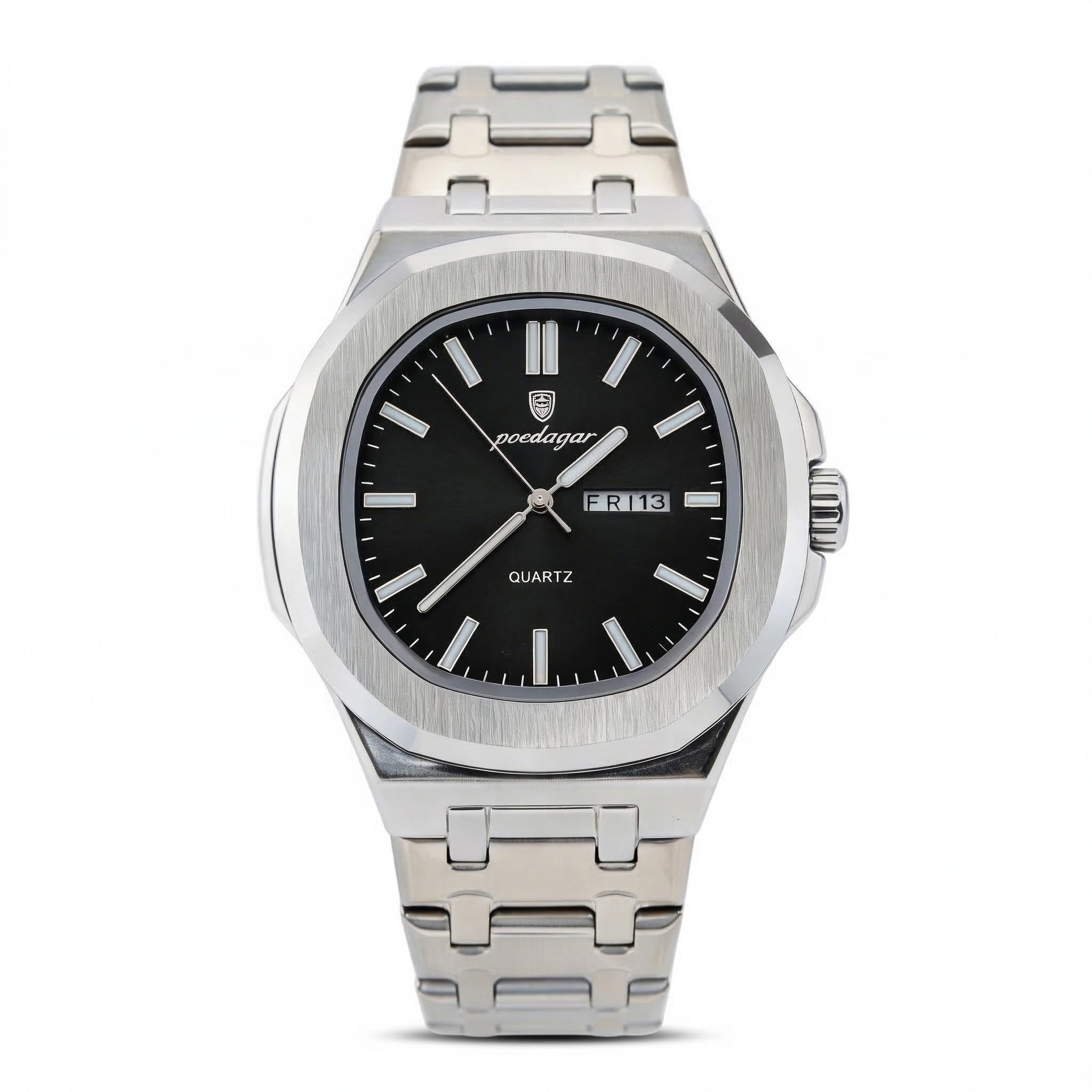 Reloj Poedagar Cuarzo Acero Esfera Negra