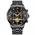 Reloj Poedagar Multifunción Negro y Dorado