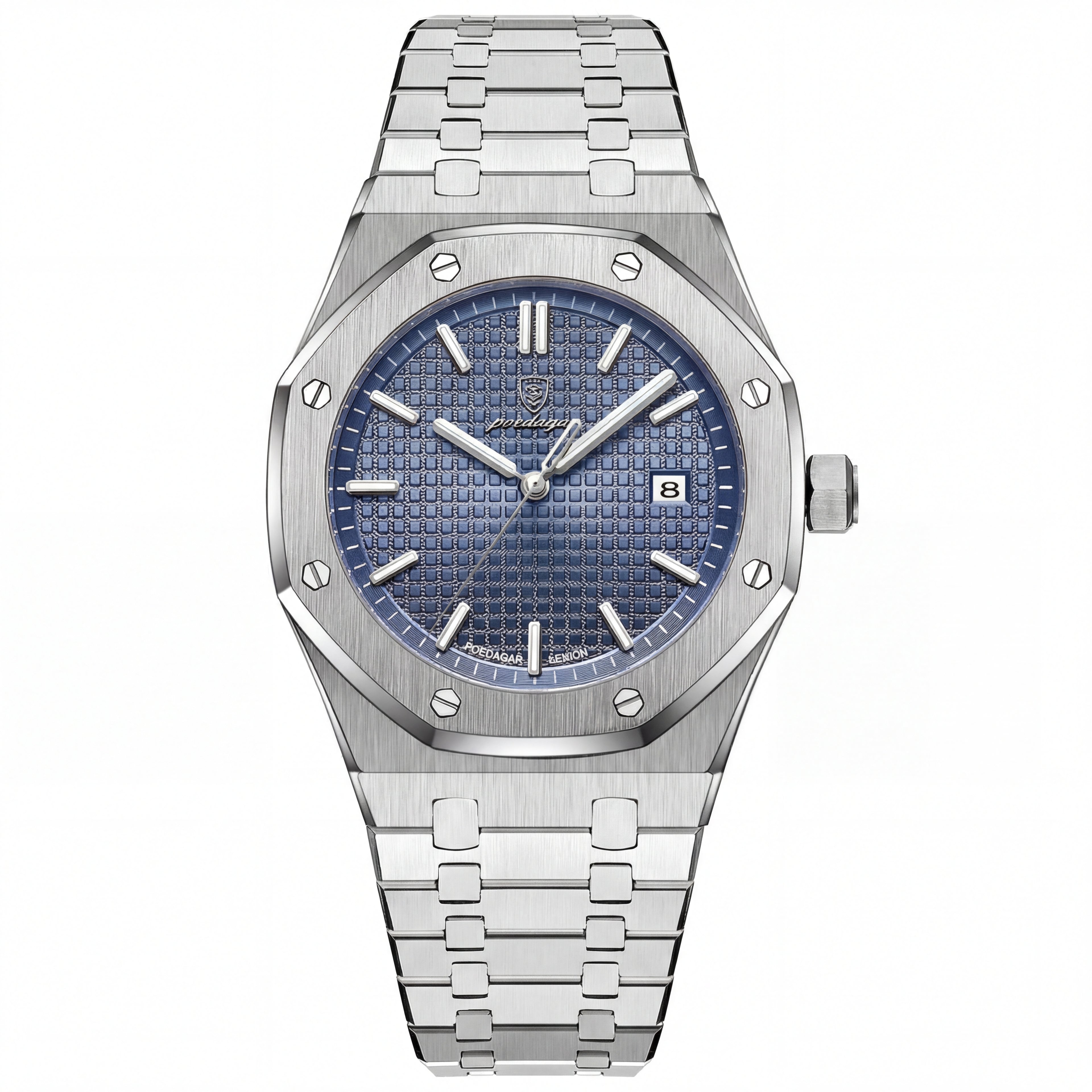 Reloj Poedagar Acero Esfera Azul Cuadrícula