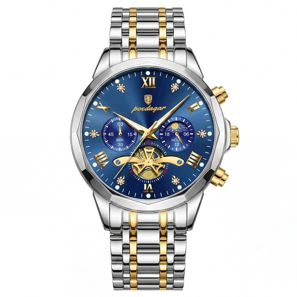 Reloj Poedagar Bicolor Esfera Azul Multifunción