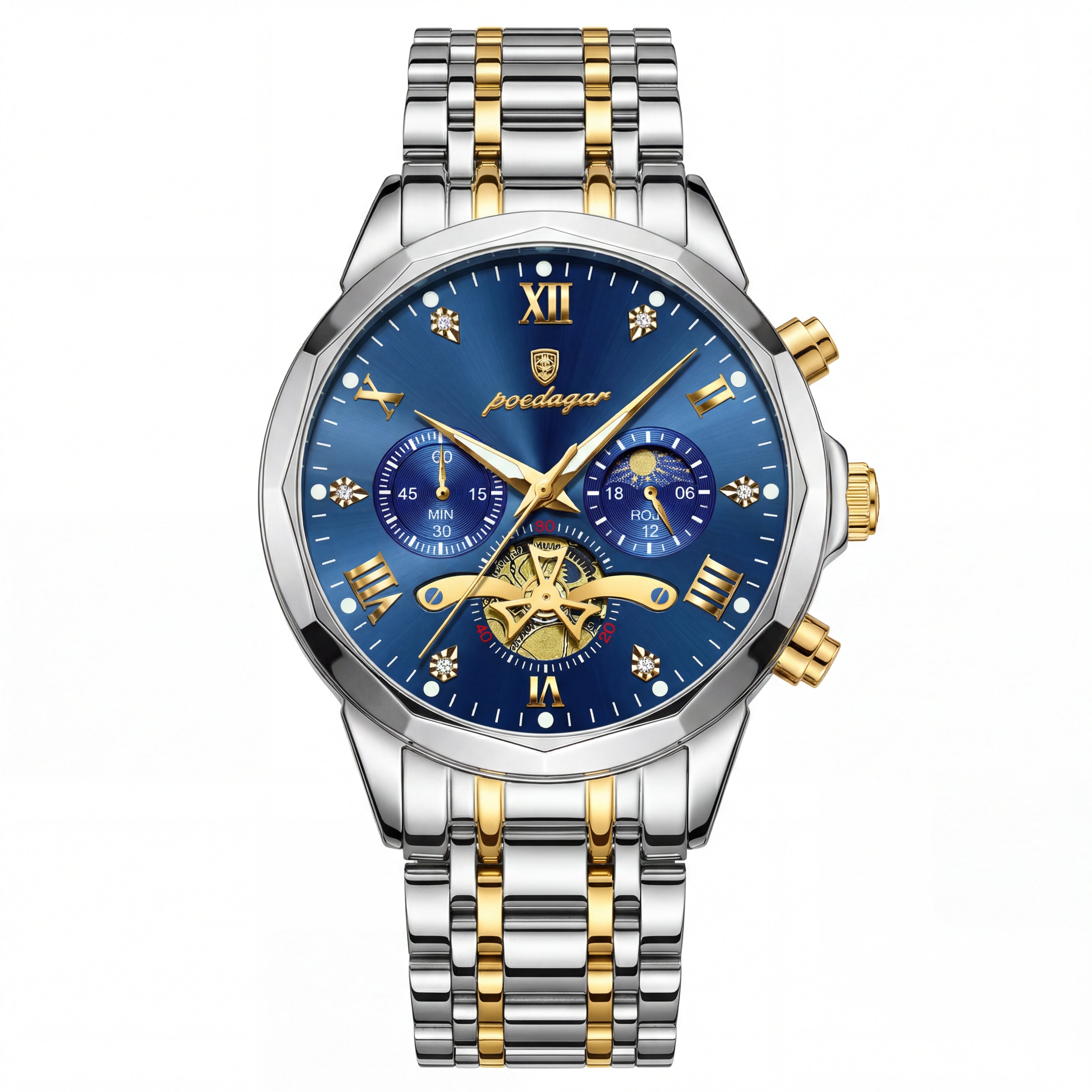 Reloj Poedagar Bicolor Esfera Azul Multifunción