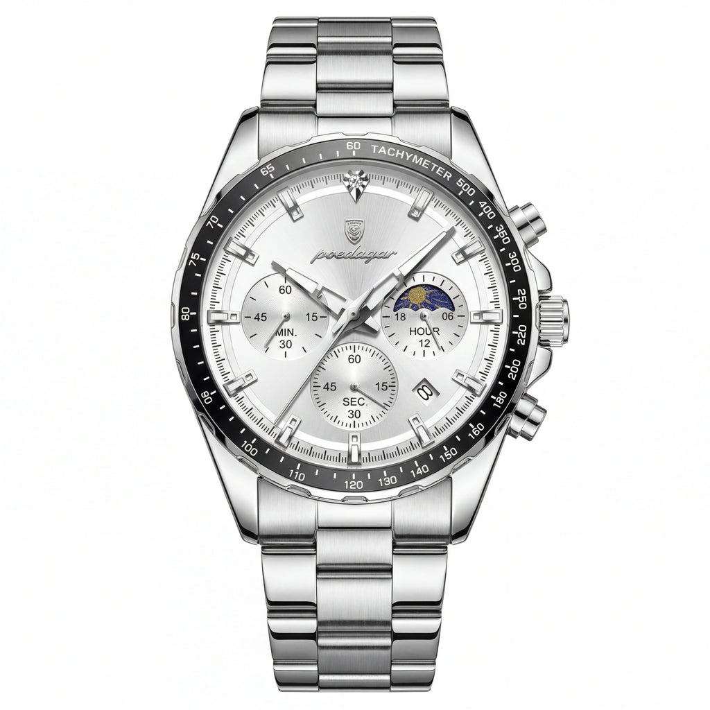 Reloj Poedagar Plateado con Cronógrafo para Hombre
