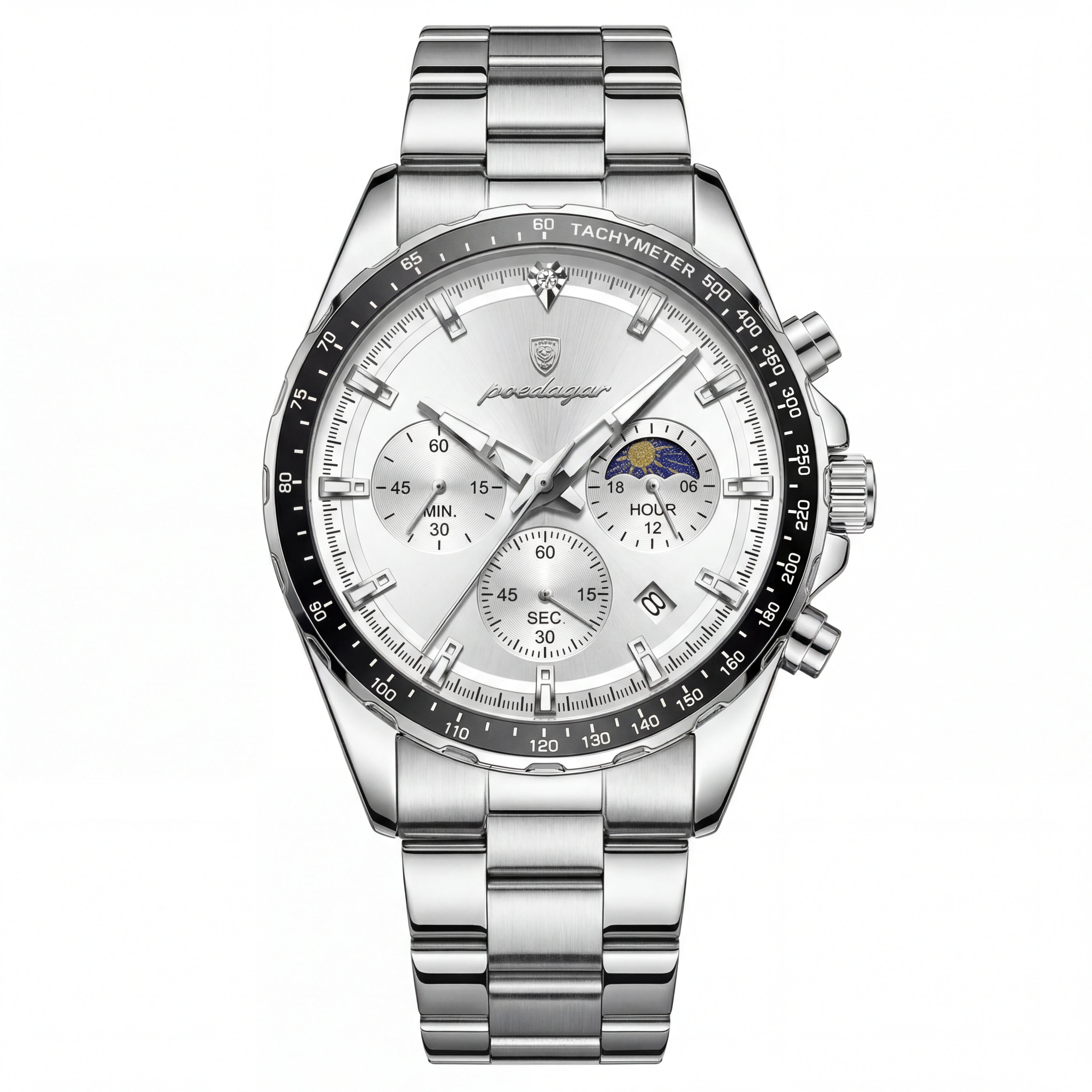 Reloj Poedagar Plateado con Cronógrafo para Hombre