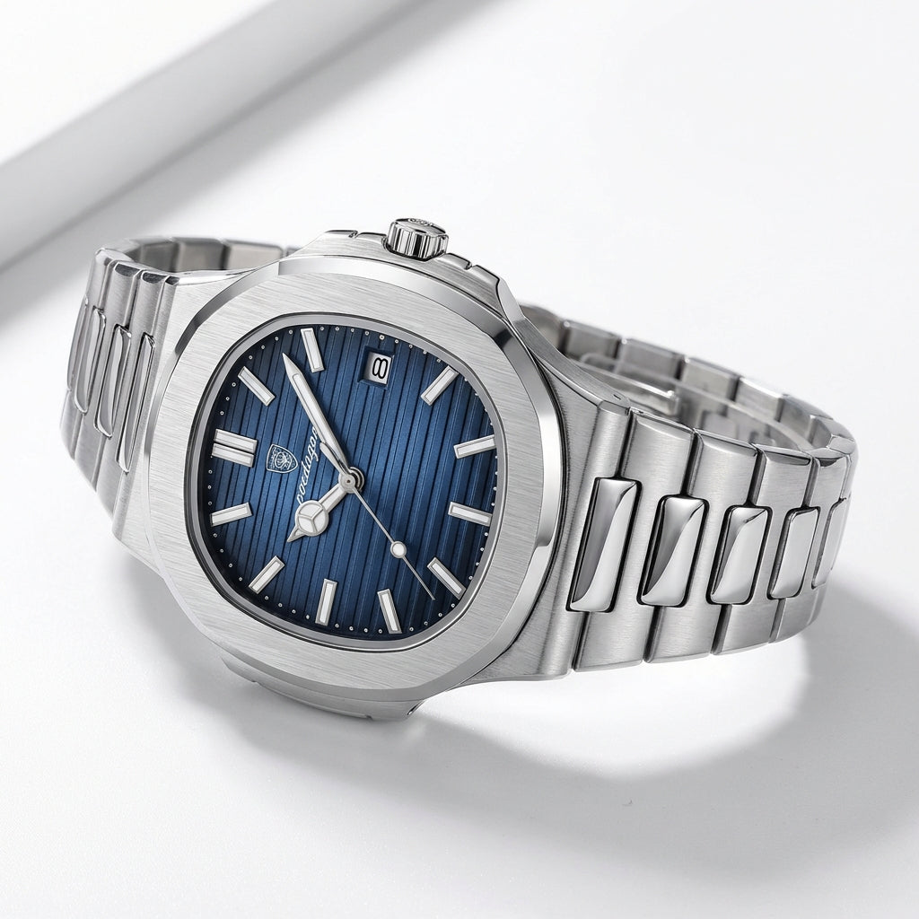 Reloj Poedagar Acero Esfera Azul Texturizada
