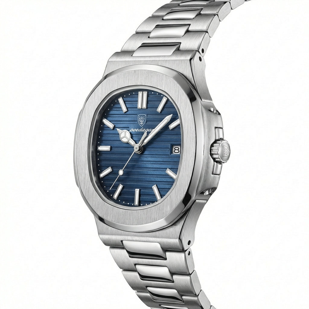 Reloj Poedagar Acero Esfera Azul Texturizada