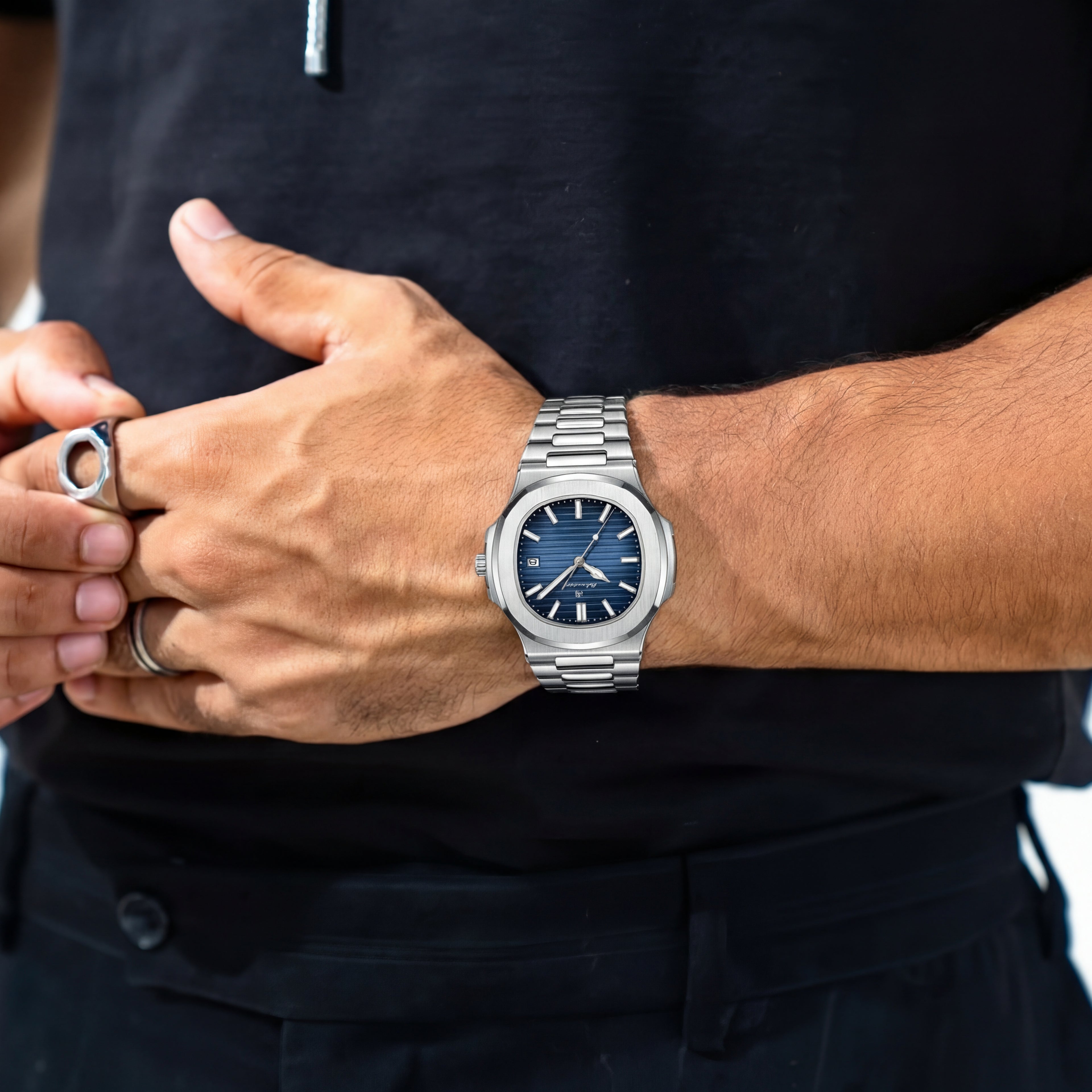 Reloj Poedagar Acero Esfera Azul Texturizada