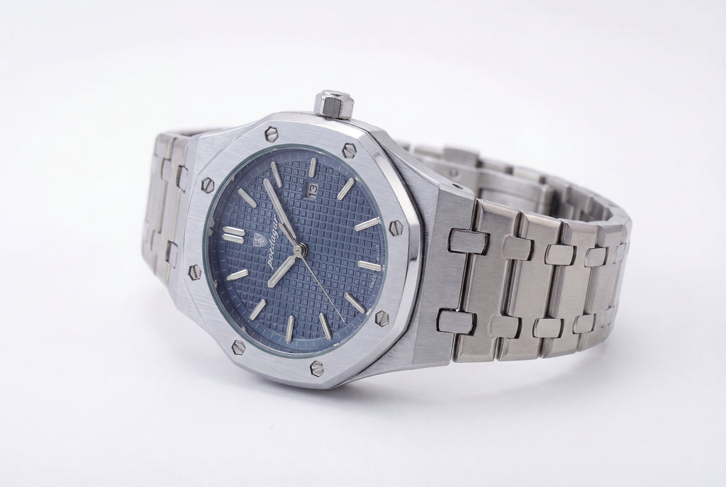 Reloj Poedagar Acero Esfera Azul Cuadrícula
