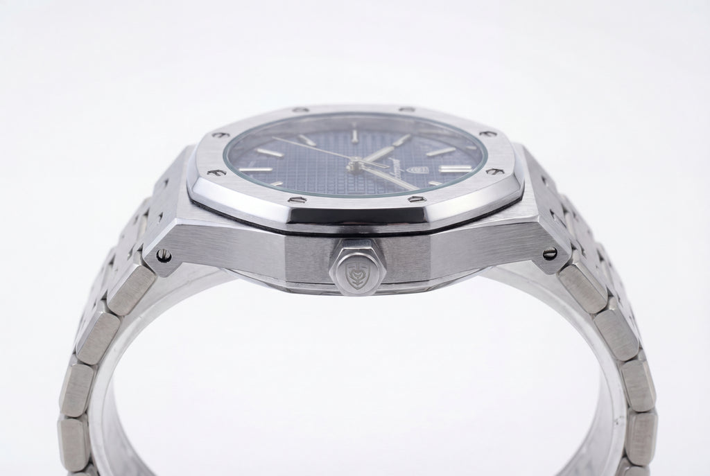Reloj Poedagar Acero Esfera Azul Cuadrícula