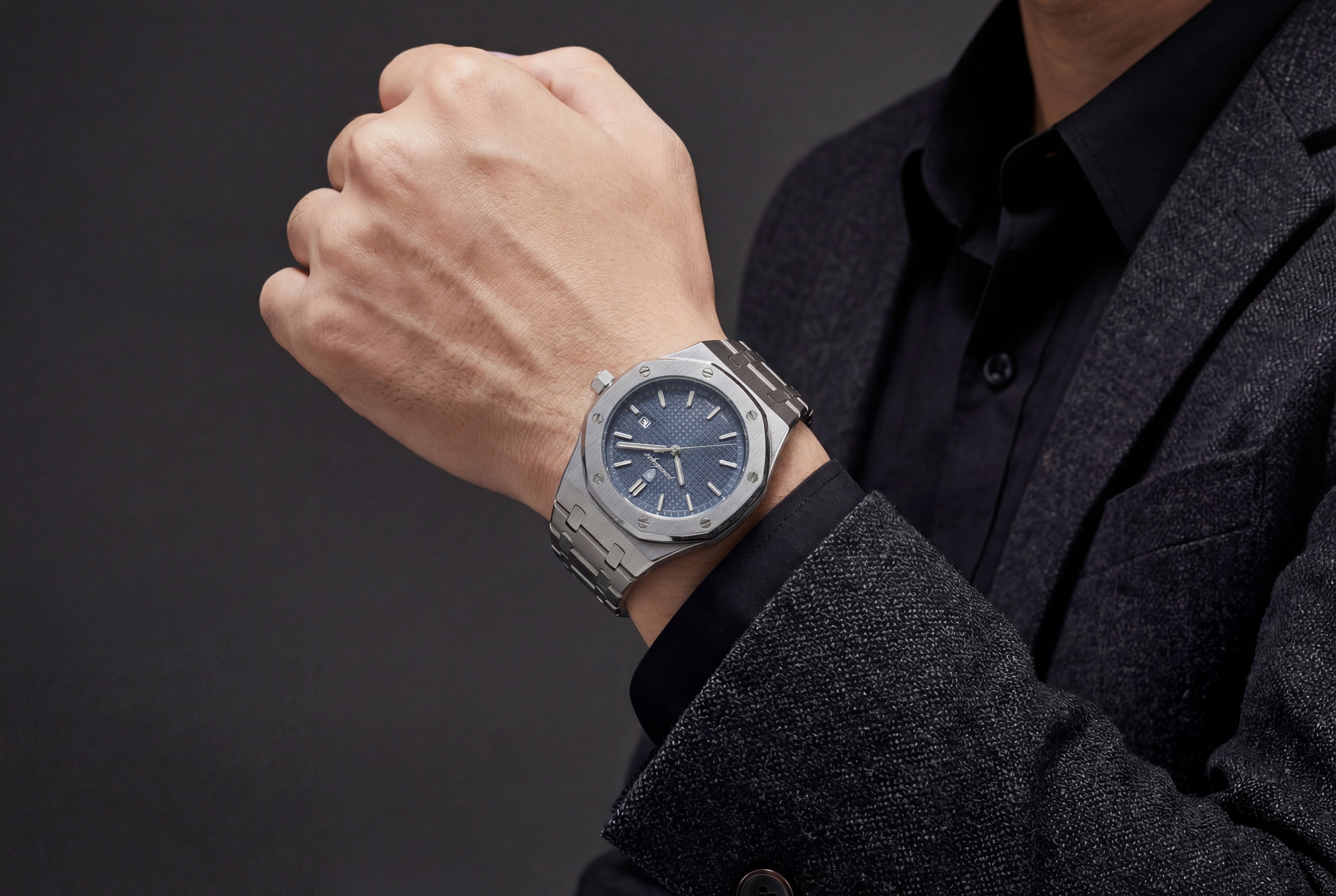 Reloj Poedagar Acero Esfera Azul Cuadrícula