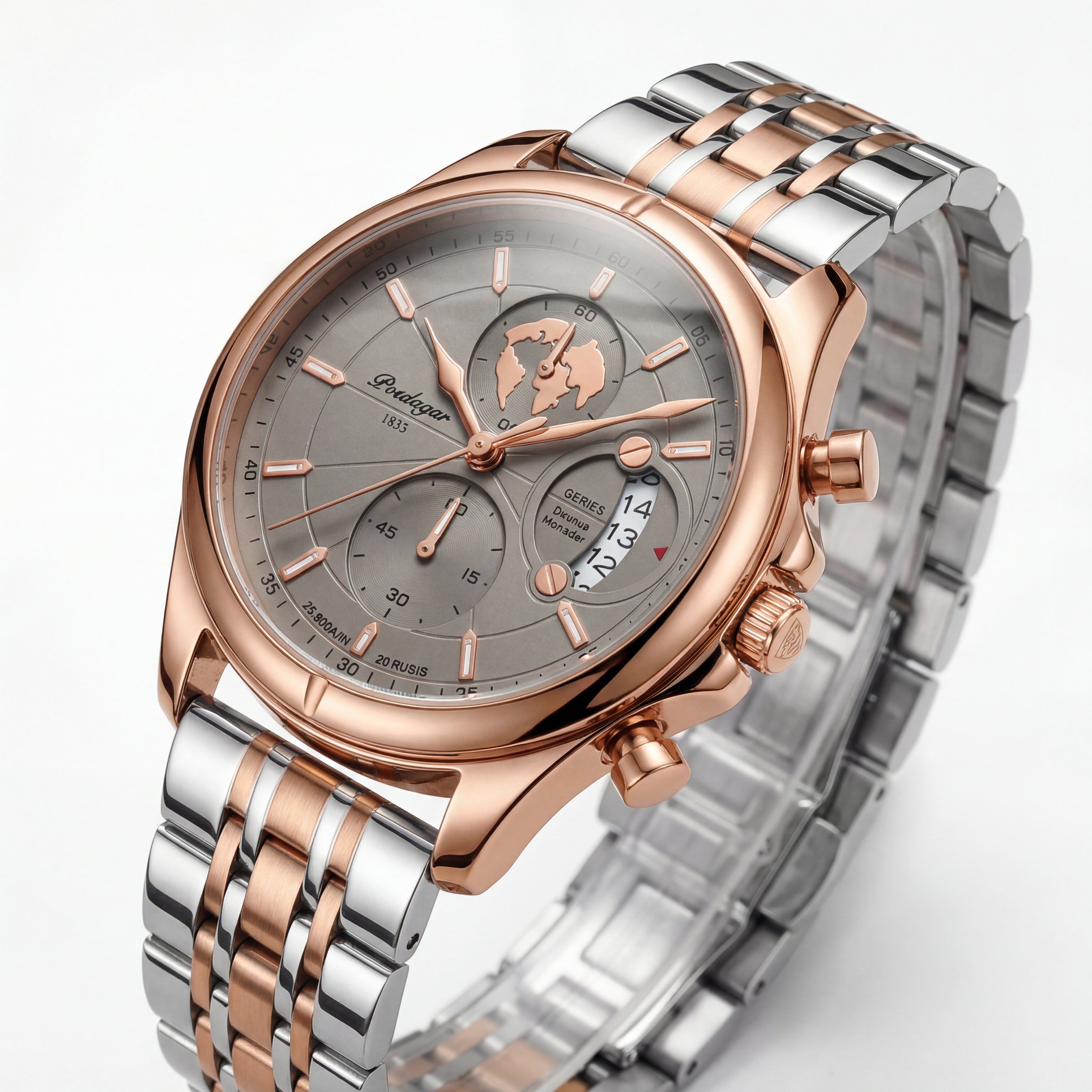 Reloj Poedagar Bicolor Esfera Gris con Mapa