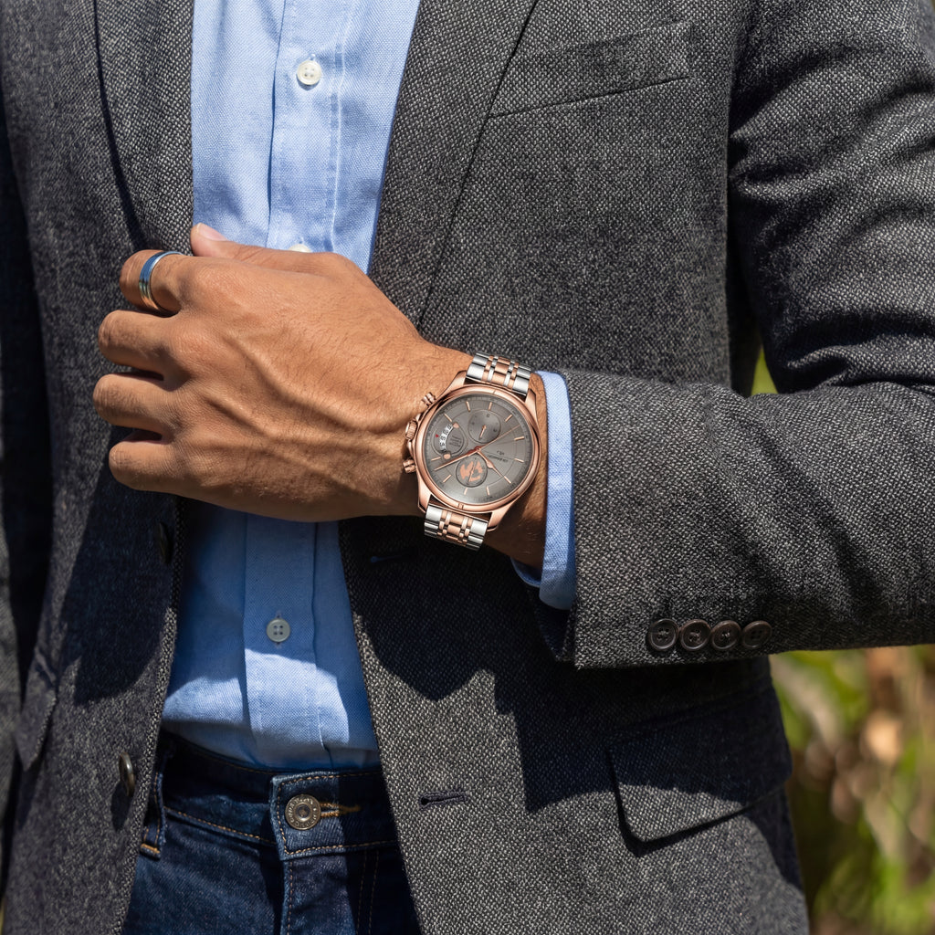Reloj Poedagar Bicolor Esfera Gris con Mapa