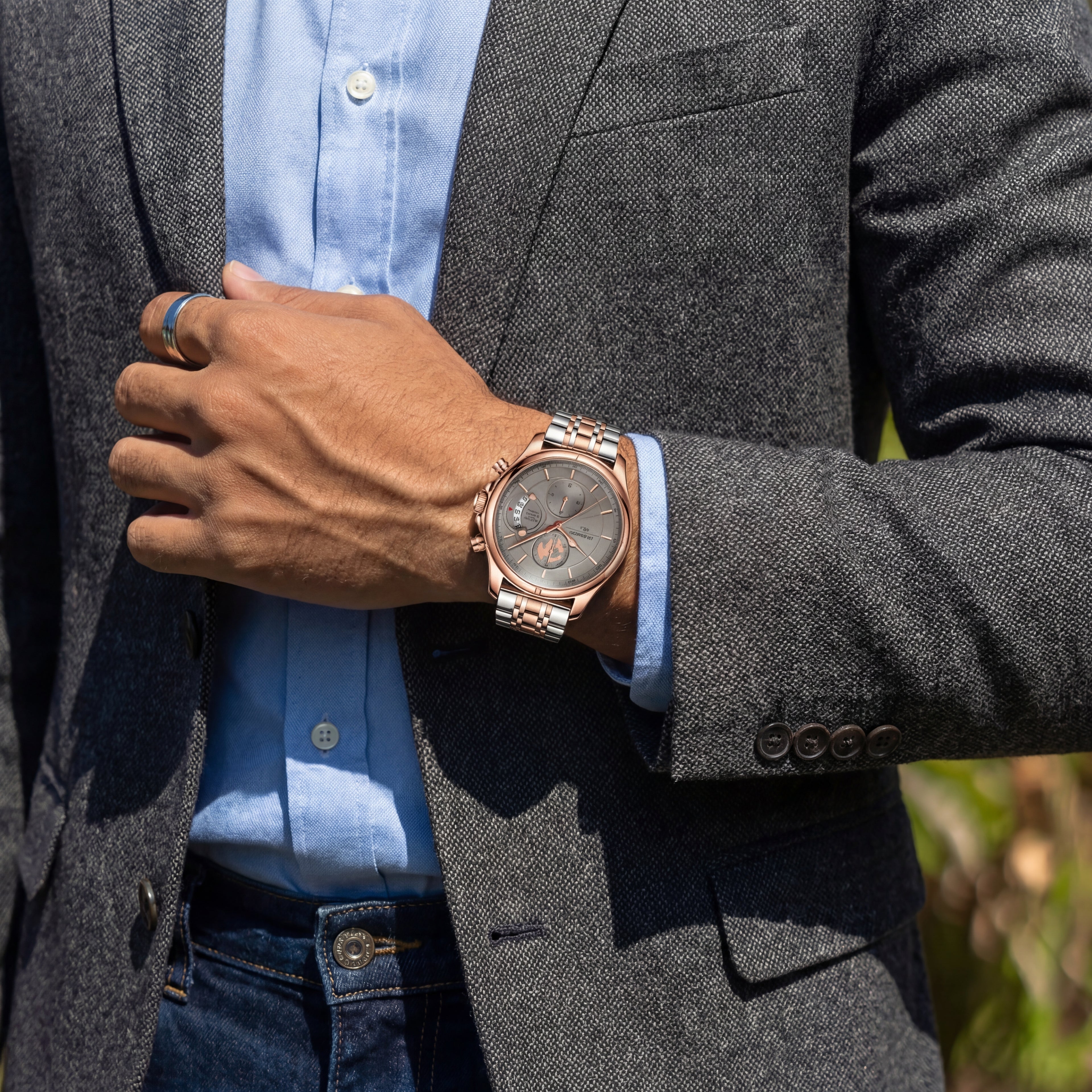Reloj Poedagar Bicolor Esfera Gris con Mapa