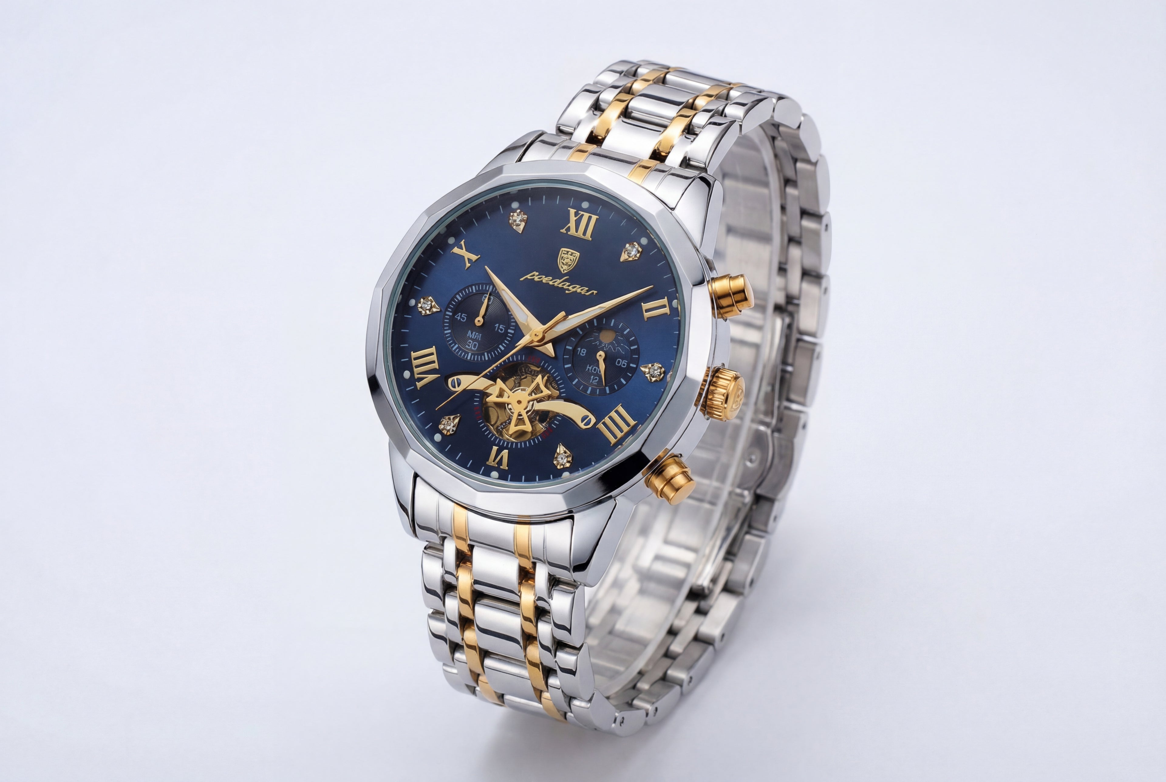 Reloj Poedagar Bicolor Esfera Azul Multifunción