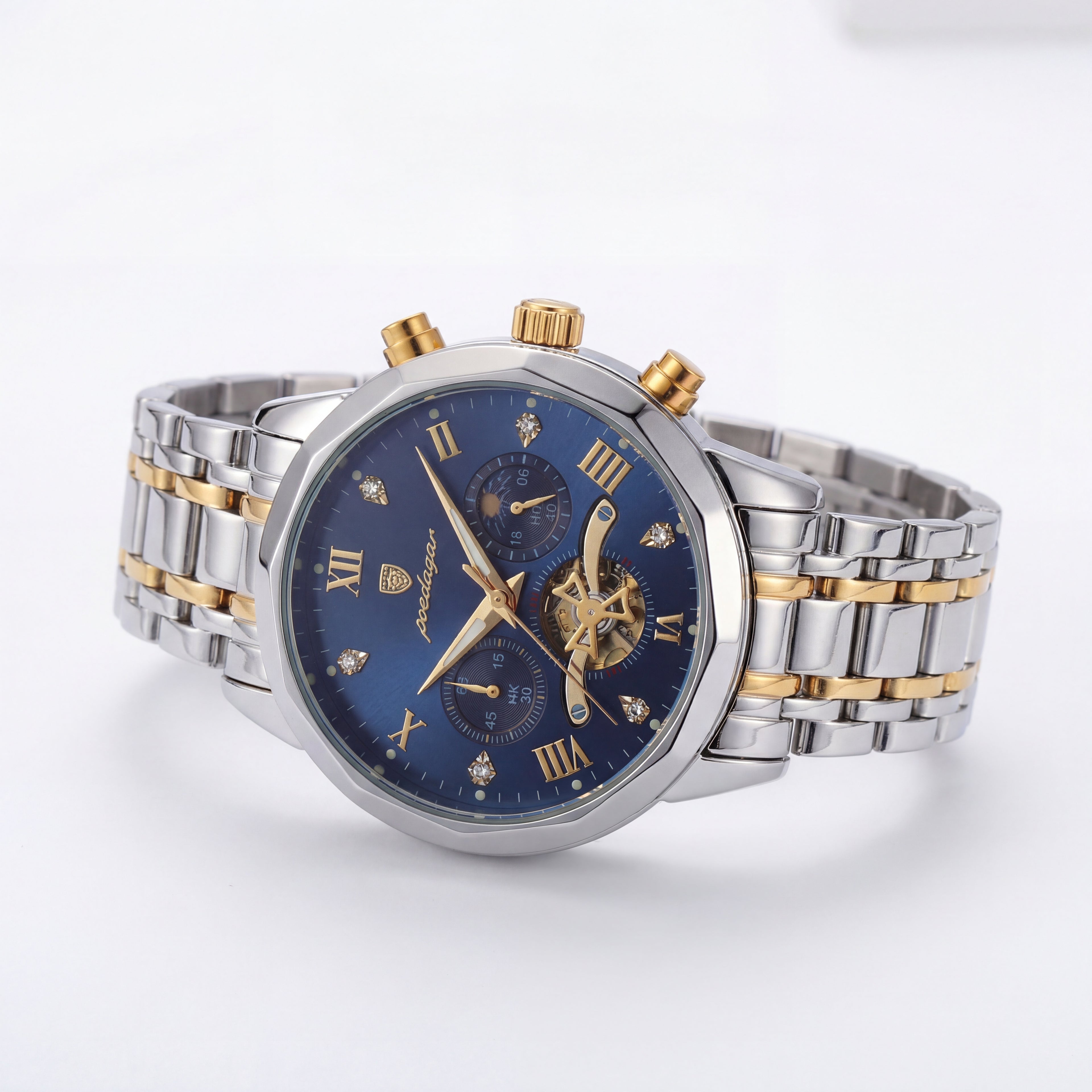 Reloj Poedagar Bicolor Esfera Azul Multifunción