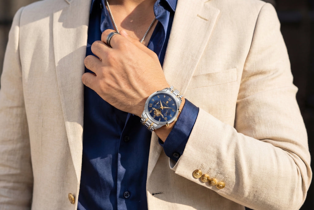 Reloj Poedagar Bicolor Esfera Azul Multifunción