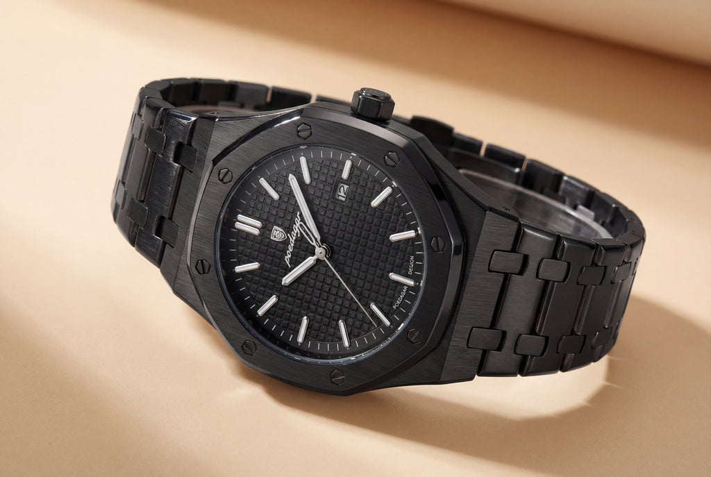 Reloj Poedagar Acero Negro Esfera Texturizada