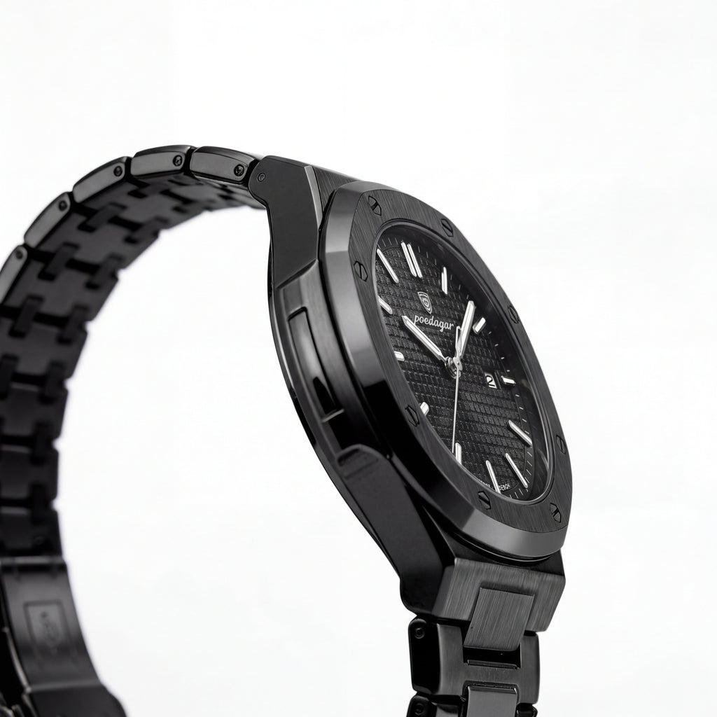 Reloj Poedagar Acero Negro Esfera Texturizada
