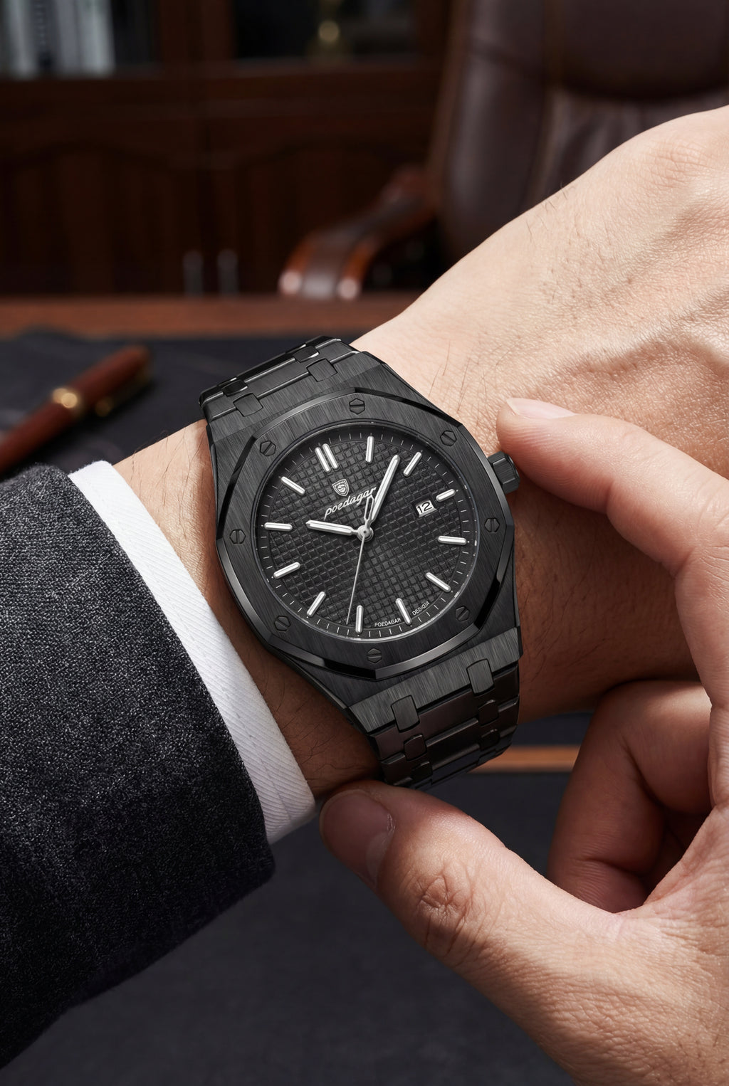 Reloj Poedagar Acero Negro Esfera Texturizada