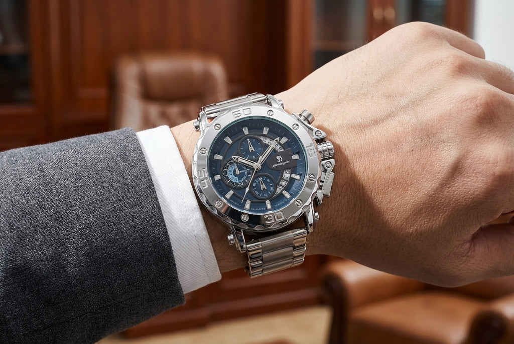 Reloj Poedagar Cronógrafo Deportivo Acero y Azul