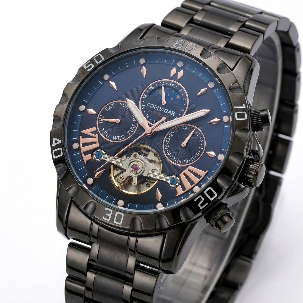 Reloj Poedagar Automático Negro y Azul