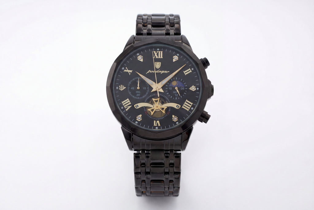 Reloj Poedagar Multifunción Negro y Dorado