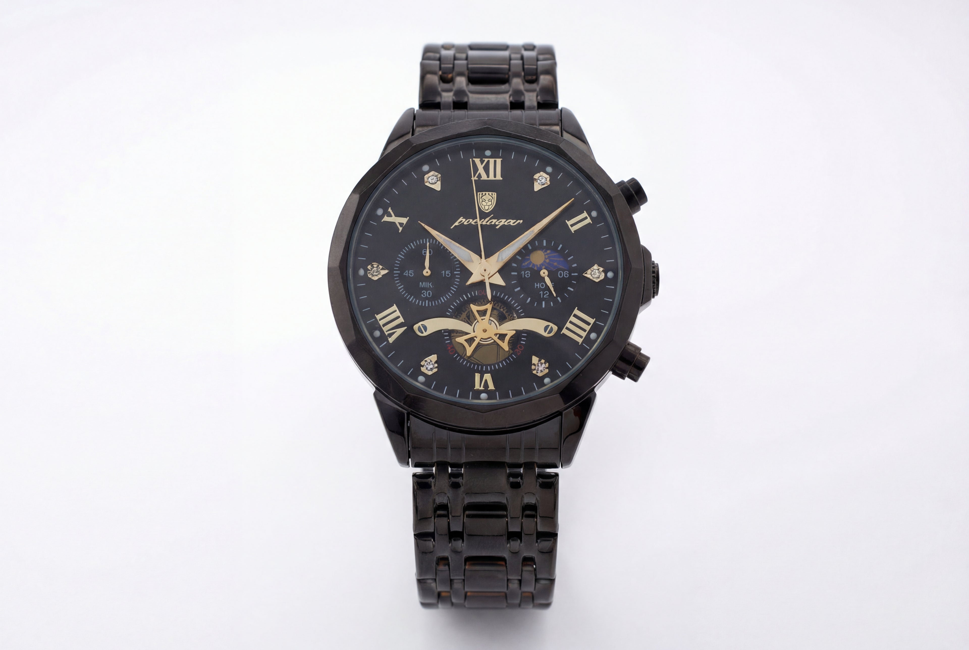 Reloj Poedagar Multifunción Negro y Dorado