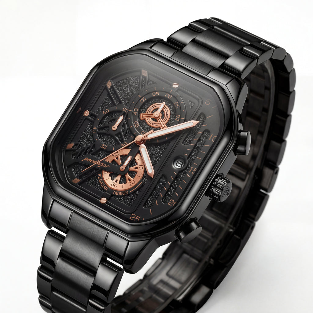 Reloj Poedagar Cuadrado Negro Industrial