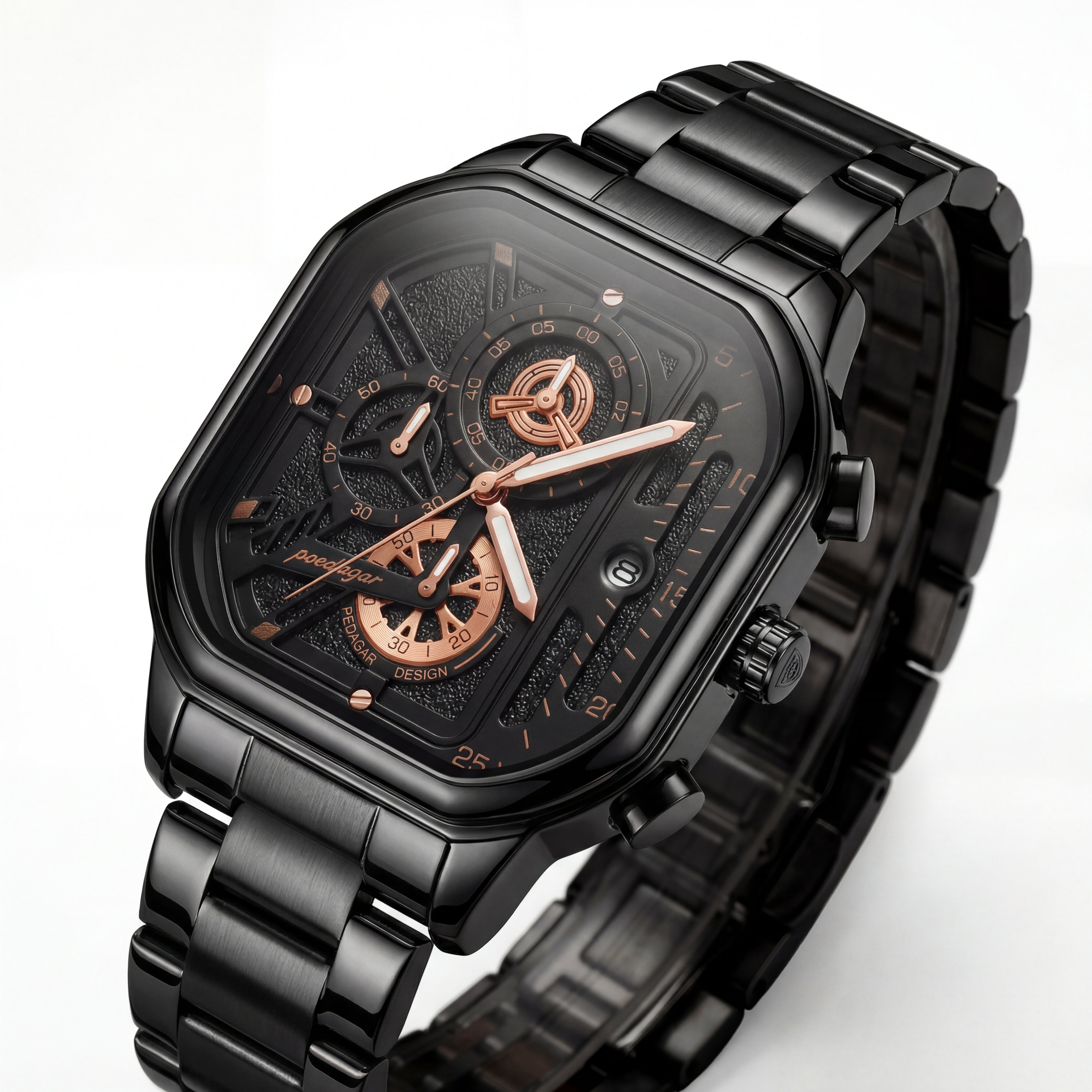 Reloj Poedagar Cuadrado Negro Industrial
