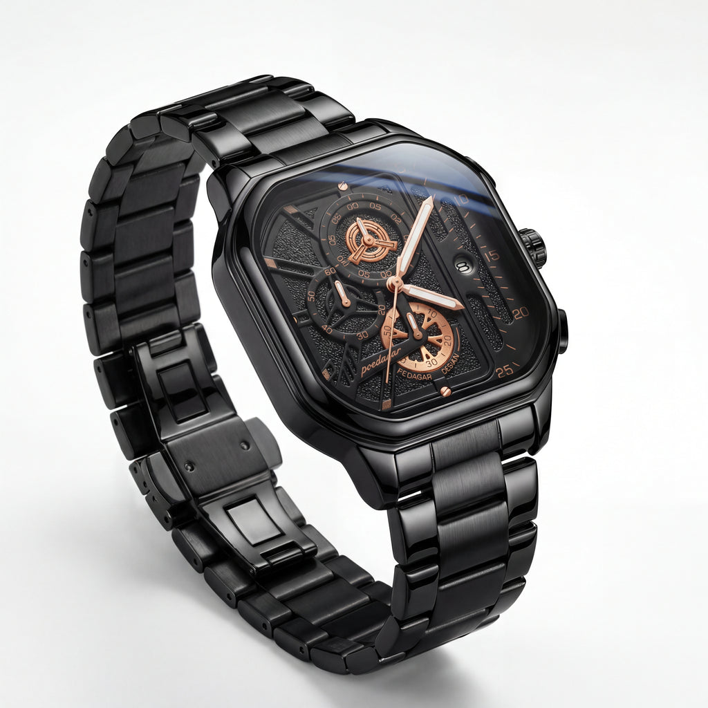 Reloj Poedagar Cuadrado Negro Industrial