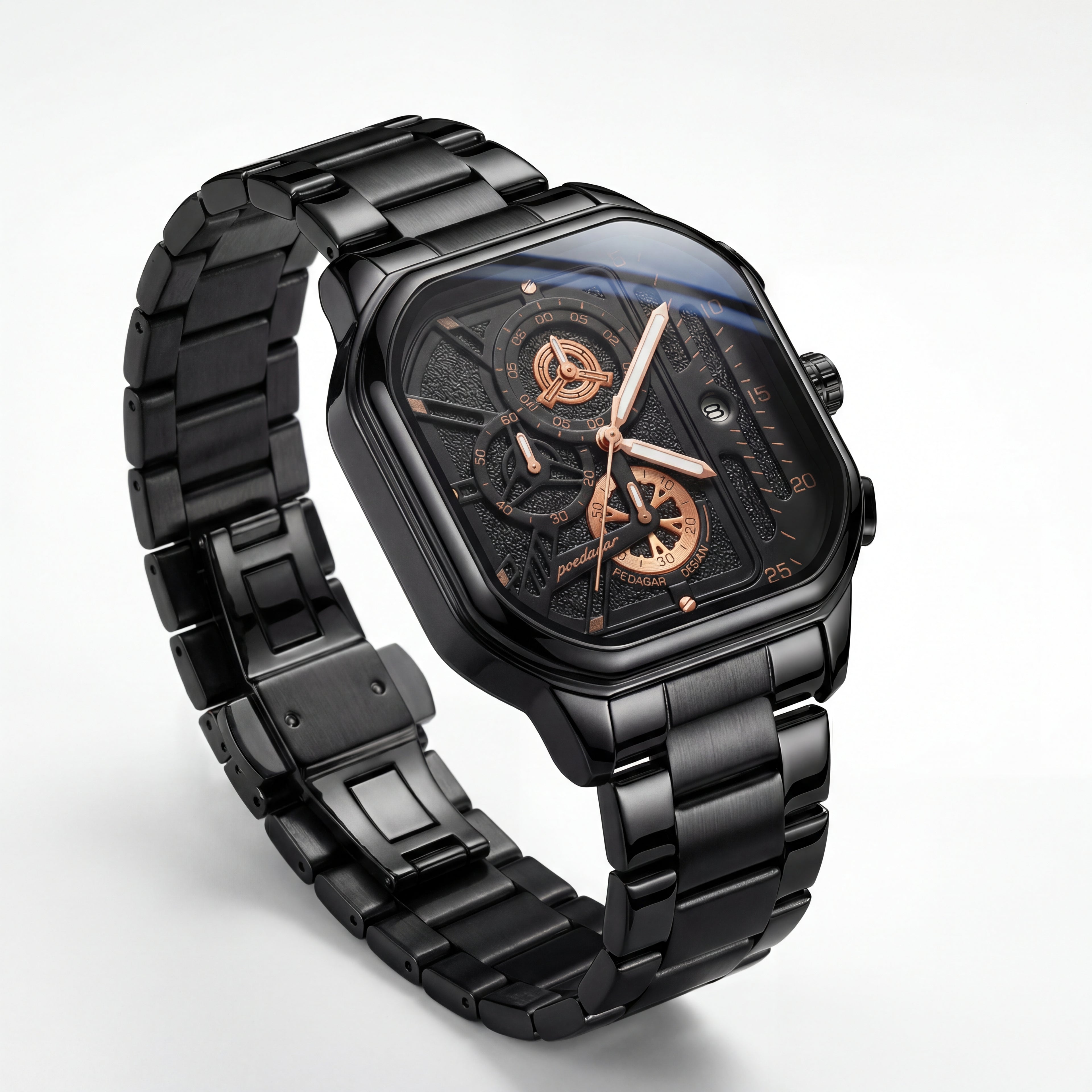 Reloj Poedagar Cuadrado Negro Industrial