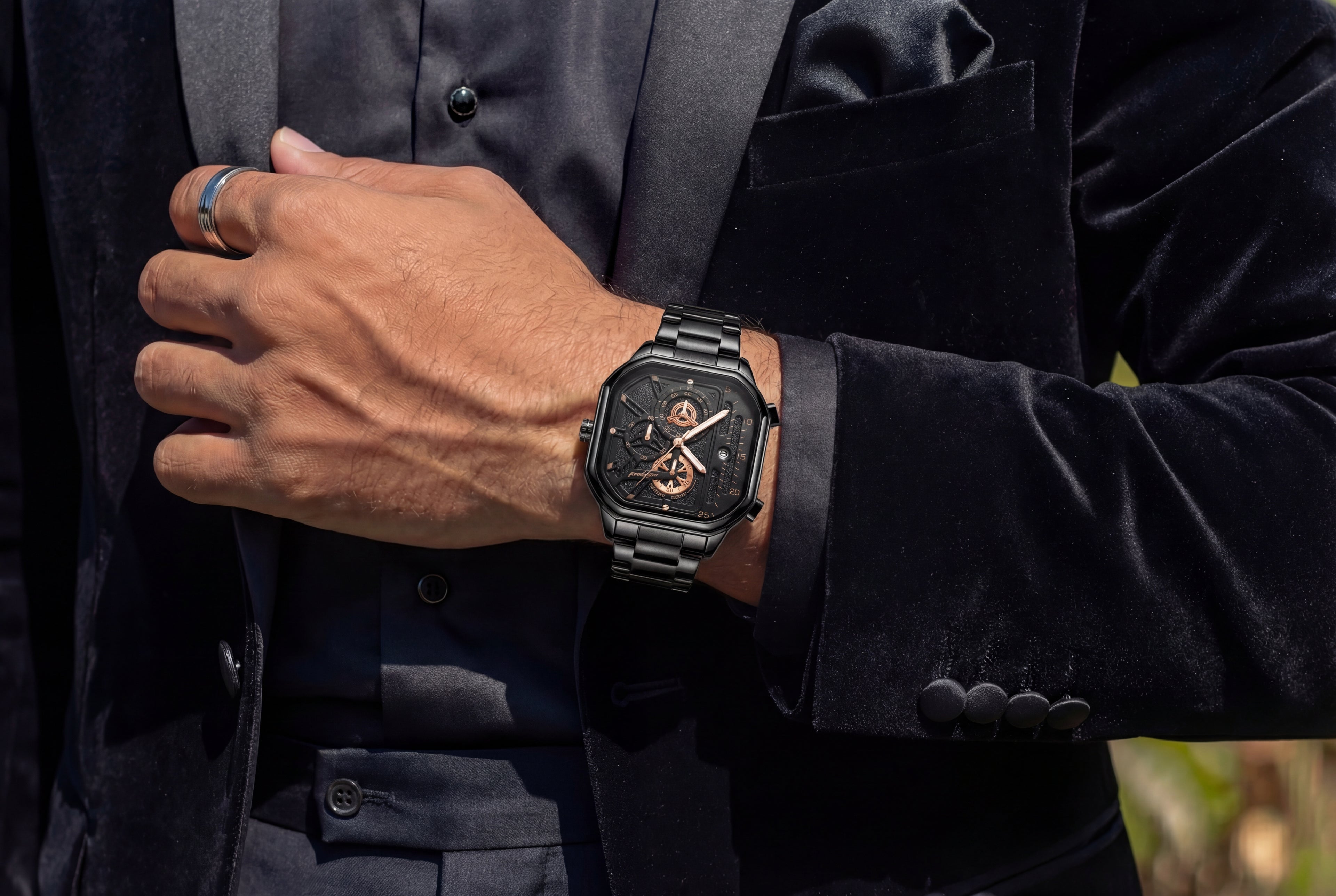 Reloj Poedagar Cuadrado Negro Industrial