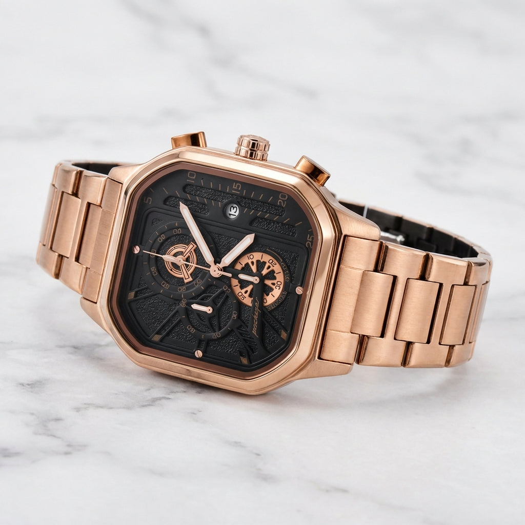 Reloj Poedagar Cuadrado Oro Rosa Industrial