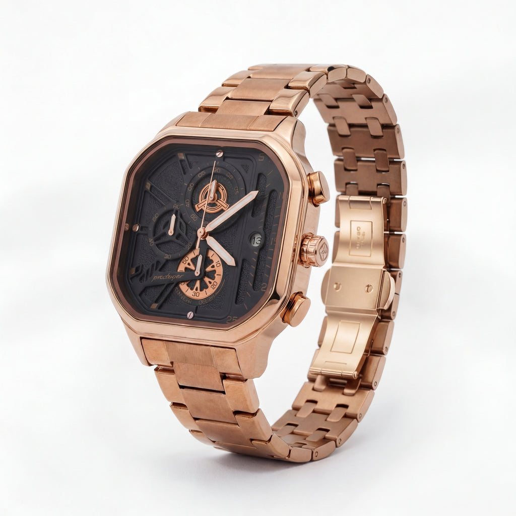 Reloj Poedagar Cuadrado Oro Rosa Industrial
