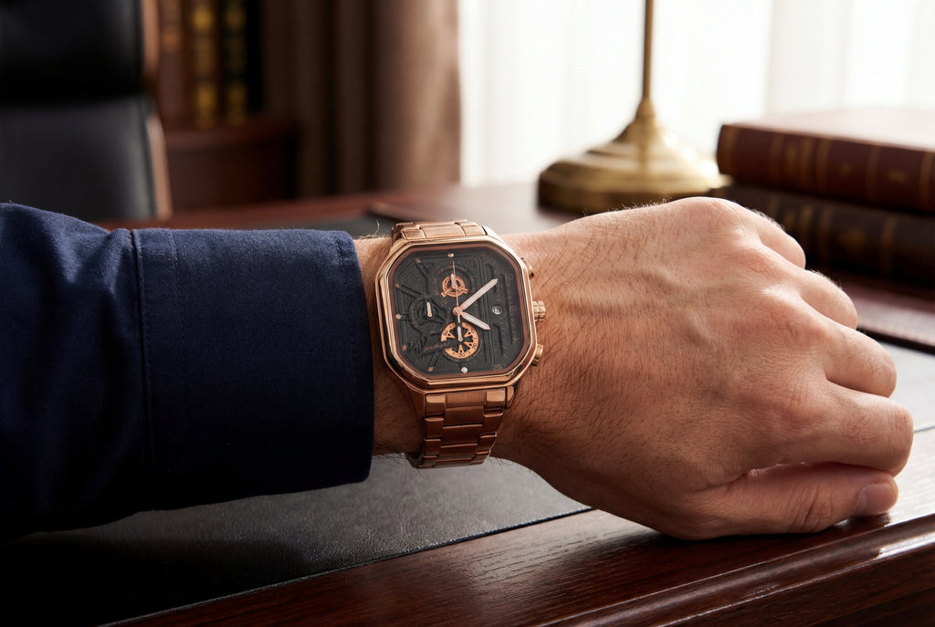 Reloj Poedagar Cuadrado Oro Rosa Industrial