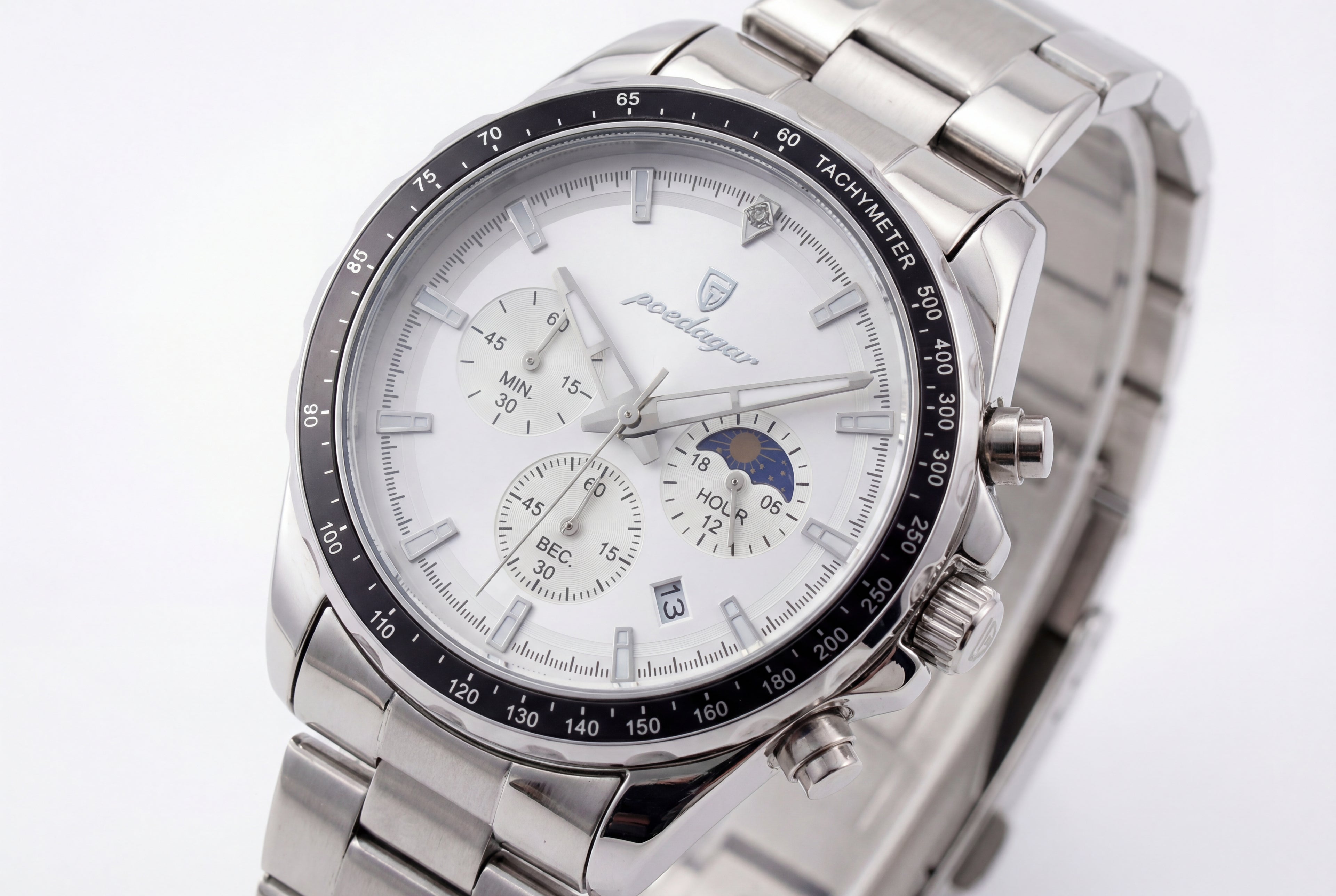 Reloj Poedagar Plateado con Cronógrafo para Hombre