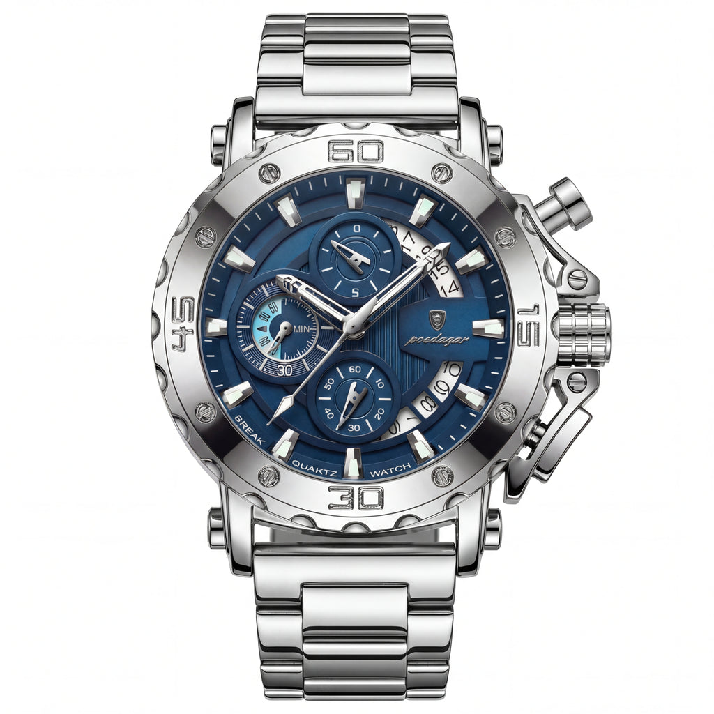 Reloj Poedagar Cronógrafo Deportivo Acero y Azul