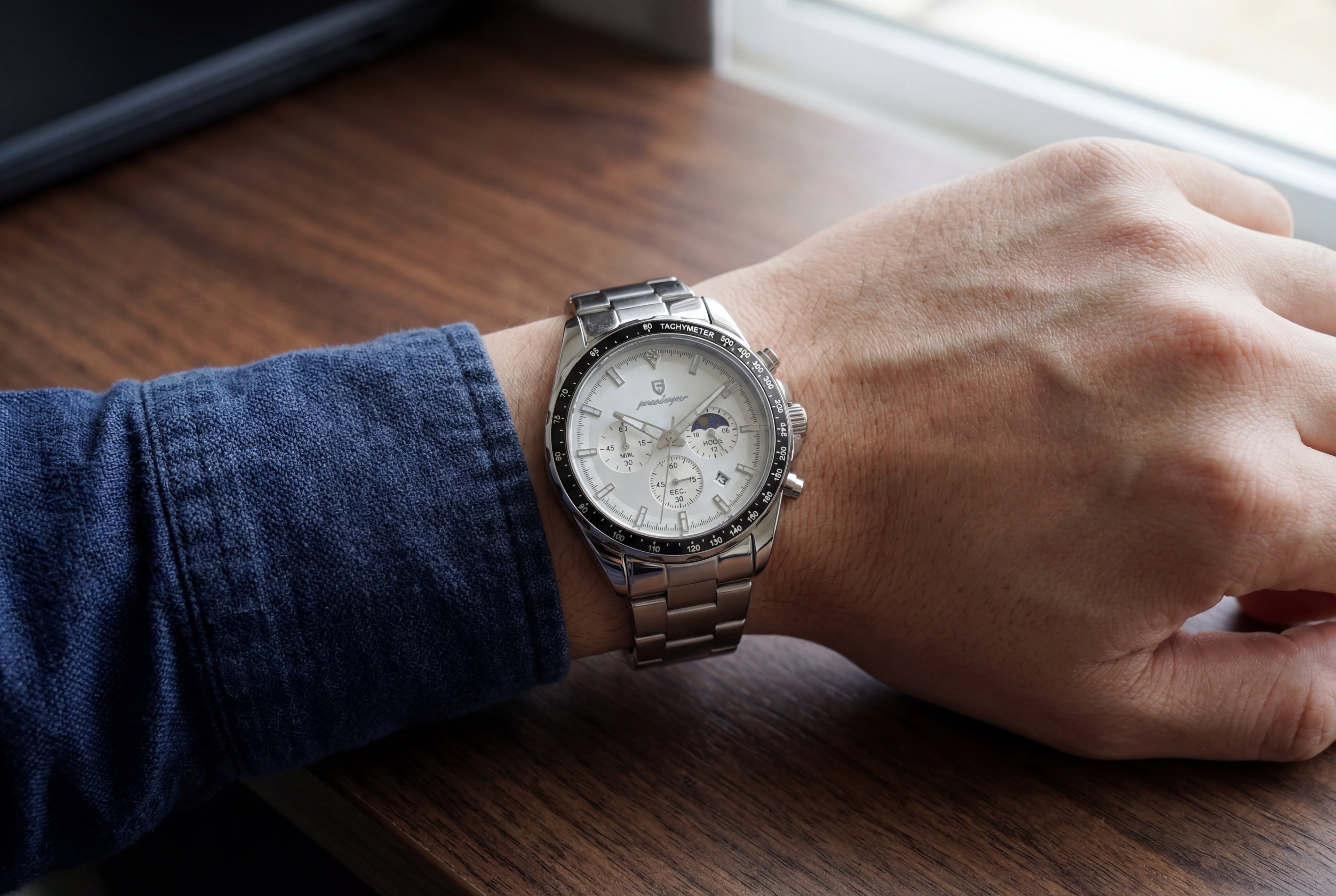 Reloj Poedagar Plateado con Cronógrafo para Hombre