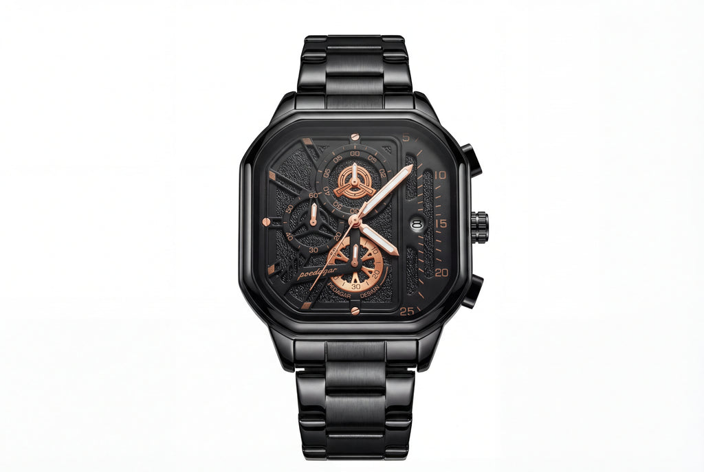 Reloj Poedagar Cuadrado Negro Industrial