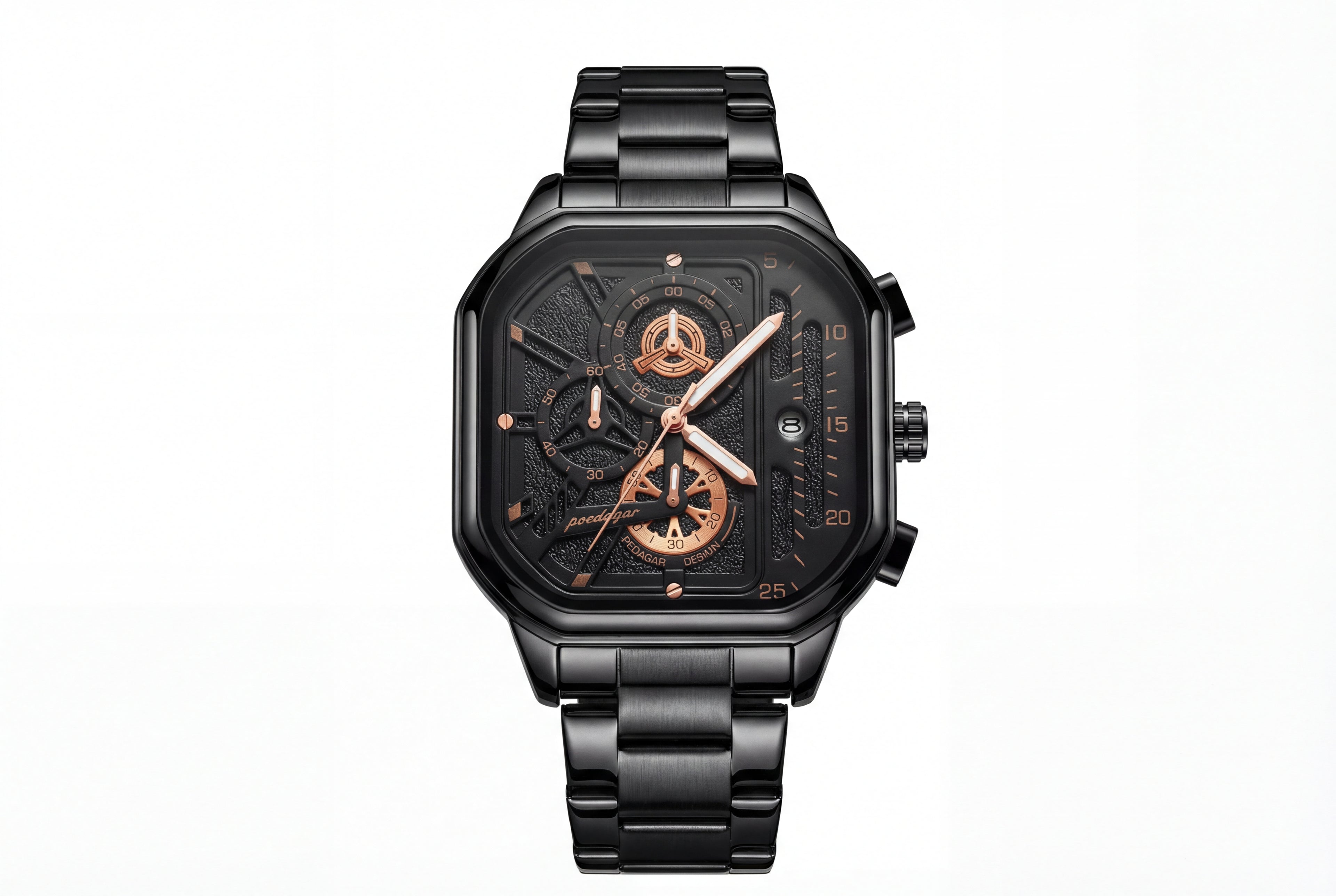Reloj Poedagar Cuadrado Negro Industrial