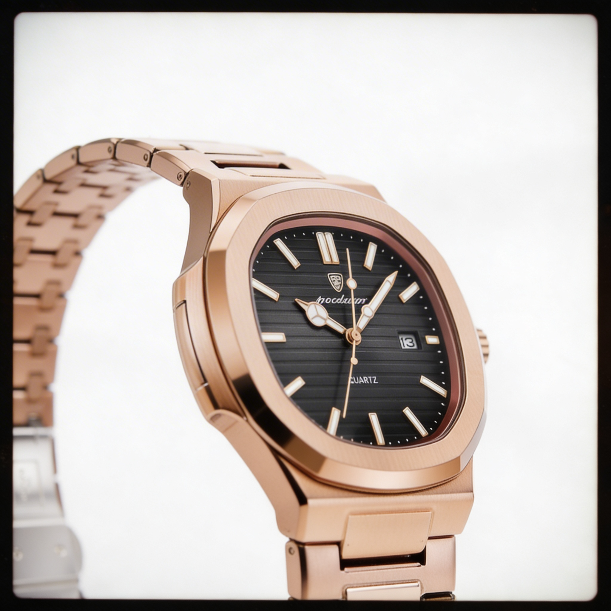 Reloj Poedagar Acero Oro Rosa Esfera Negra