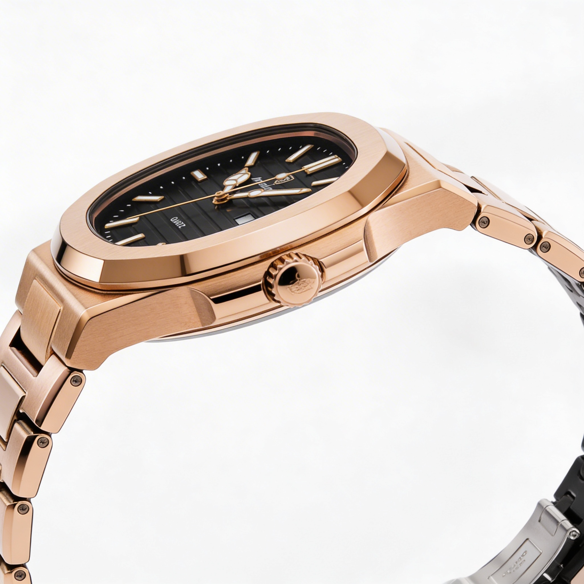 Reloj Poedagar Acero Oro Rosa Esfera Negra